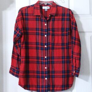 OLD NAVY BOYFRIEND Womens RED Medium Plaid Long Sleeve Button Down Flannel Shirt